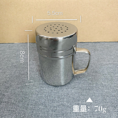 A 304 stainless steel dusting can with lid, moisture-proof with handle, flour sieve, Korean powder cartridge, baking utensils, coffee utensils