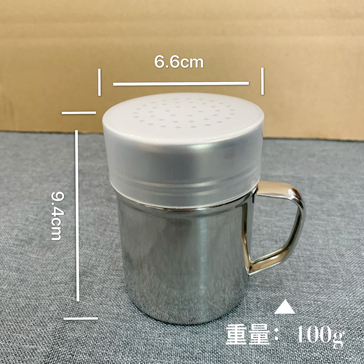 A 304 stainless steel dusting can with lid, moisture-proof with handle, flour sieve, Korean powder cartridge, baking utensils, coffee utensils