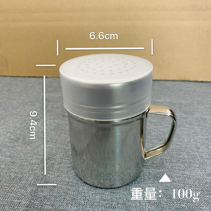 A 304 stainless steel dusting can with lid, moisture-proof with handle, flour sieve, Korean powder cartridge, baking utensils, coffee utensils