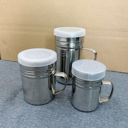 A 304 stainless steel dusting can with lid, moisture-proof with handle, flour sieve, Korean powder cartridge, baking utensils, coffee utensils