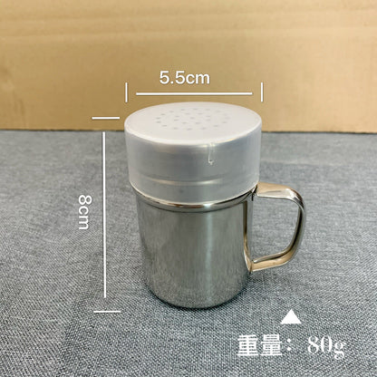 A 304 stainless steel dusting can with lid, moisture-proof with handle, flour sieve, Korean powder cartridge, baking utensils, coffee utensils