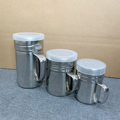 A 304 stainless steel dusting can with lid, moisture-proof with handle, flour sieve, Korean powder cartridge, baking utensils, coffee utensils