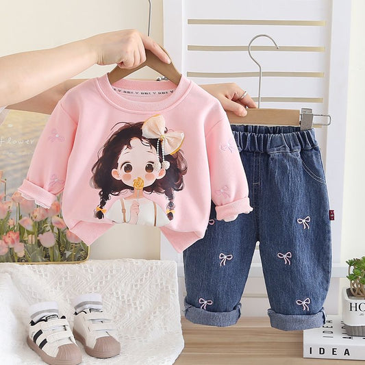 P baby girl denim two-piece autumn suit autumn