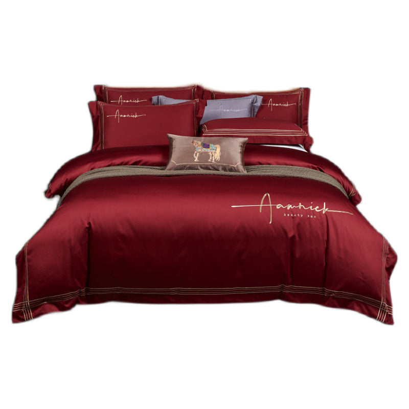 Luxury high-end 100s double strand horse cotton four piece set of pure cotton letter show hotel solid color bedding 4 pieces - Mixbatch
