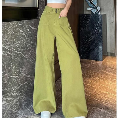 A Summer thin avocado green pants high waist drape loose and thin like leg mopping pants - Mixbatch