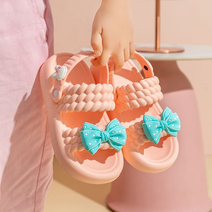 A girls sandals summer bow cute children slippers princess girl non-slip middle aged and older children two wear beach shoes