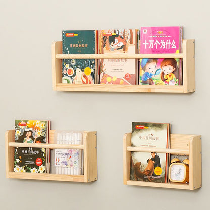 P Solid wood wall-mountedShelf Picture book shelf Children's bookshelf
