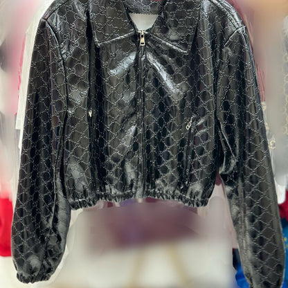 P patent leather short PU leather jacket