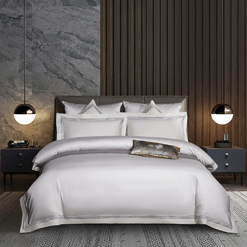 High end 180 thread long staple cotton four piece set of European light luxury all cotton satin high-density solid color hotel bedding - Mixbatch