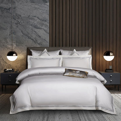 High end 180 thread long staple cotton four piece set of European light luxury all cotton satin high-density solid color hotel bedding - Mixbatch