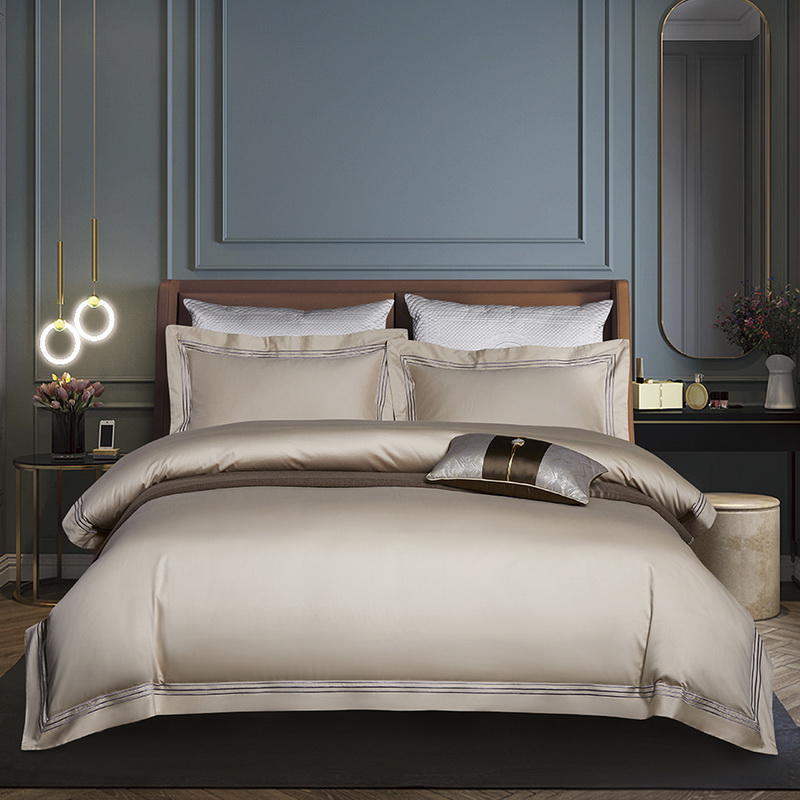 High end 180 thread long staple cotton four piece set of European light luxury all cotton satin high-density solid color hotel bedding - Mixbatch