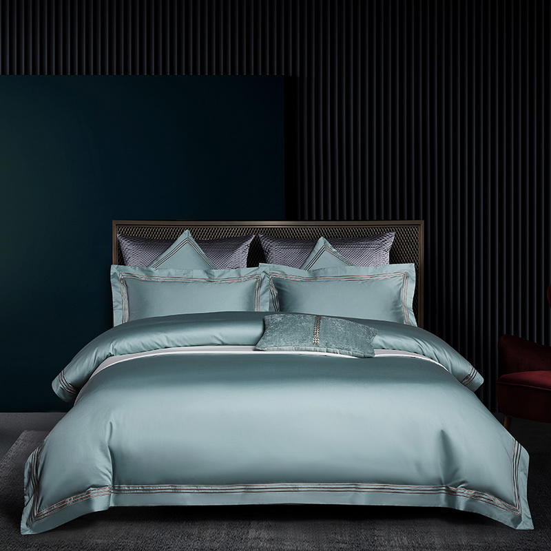 High end 180 thread long staple cotton four piece set of European light luxury all cotton satin high-density solid color hotel bedding - Mixbatch