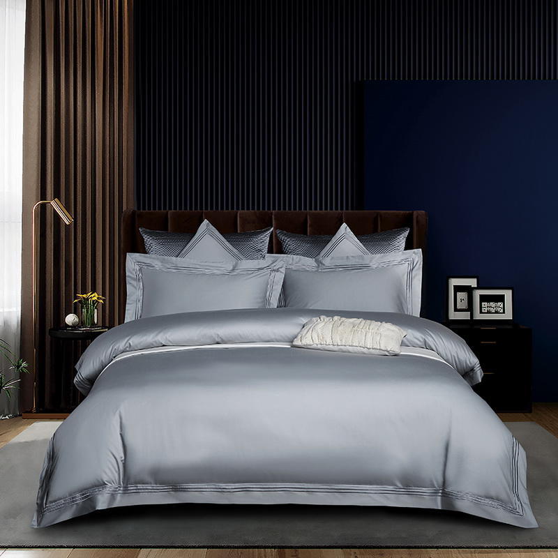 High end 180 thread long staple cotton four piece set of European light luxury all cotton satin high-density solid color hotel bedding - Mixbatch