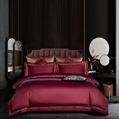 High end 180 thread long staple cotton four piece set of European light luxury all cotton satin high-density solid color hotel bedding - Mixbatch