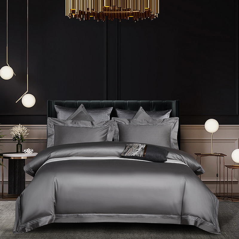 High end 180 thread long staple cotton four piece set of European light luxury all cotton satin high-density solid color hotel bedding - Mixbatch