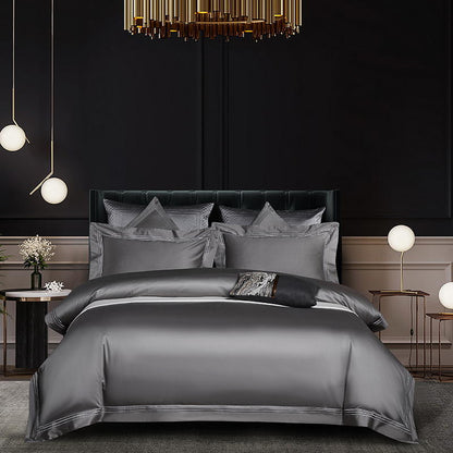 High end 180 thread long staple cotton four piece set of European light luxury all cotton satin high-density solid color hotel bedding - Mixbatch