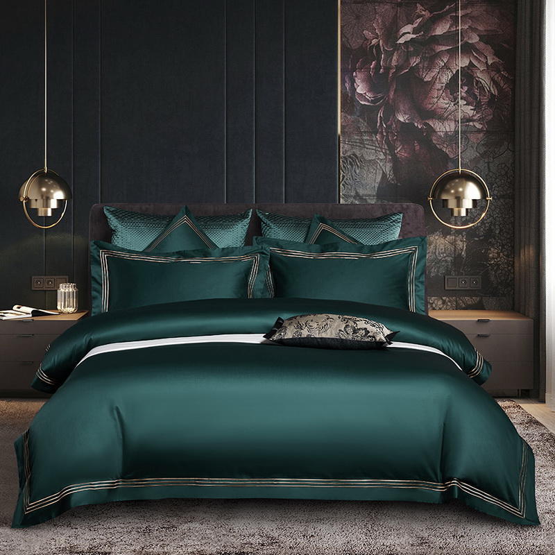 High end 180 thread long staple cotton four piece set of European light luxury all cotton satin high-density solid color hotel bedding - Mixbatch