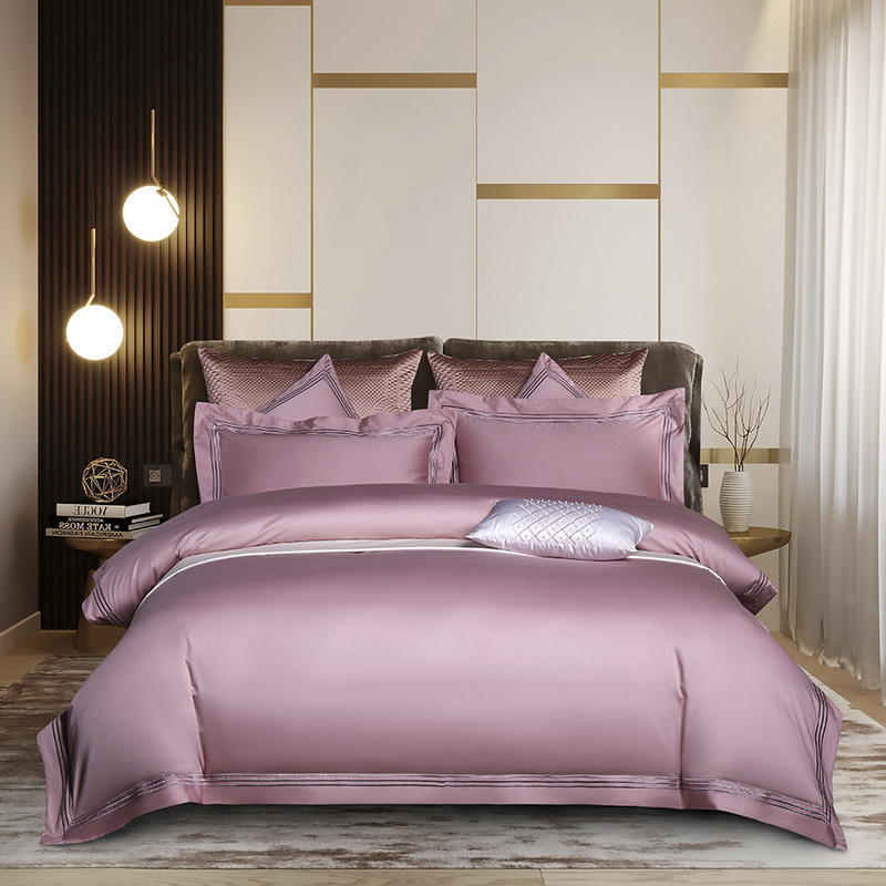 High end 180 thread long staple cotton four piece set of European light luxury all cotton satin high-density solid color hotel bedding - Mixbatch