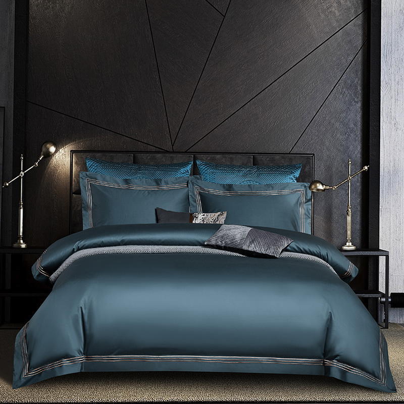 High end 180 thread long staple cotton four piece set of European light luxury all cotton satin high-density solid color hotel bedding - Mixbatch