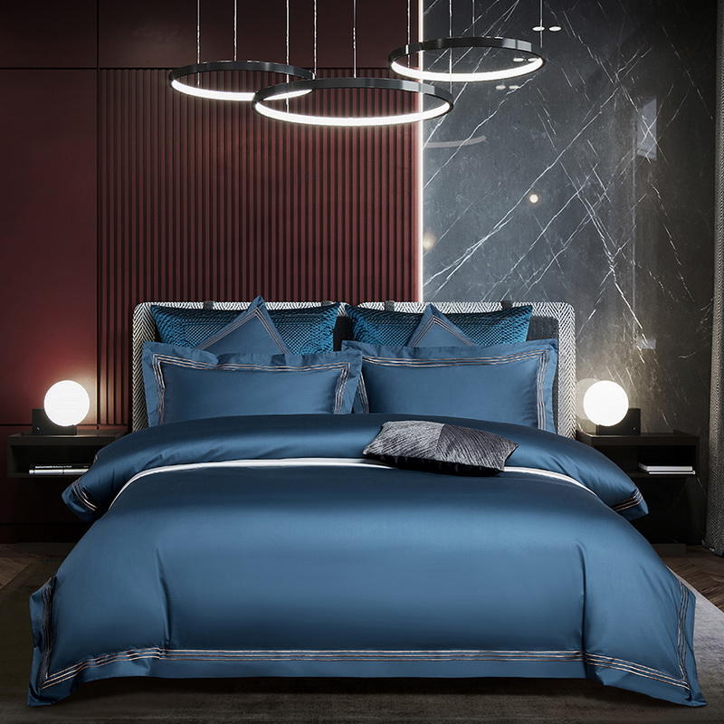 High end 180 thread long staple cotton four piece set of European light luxury all cotton satin high-density solid color hotel bedding - Mixbatch