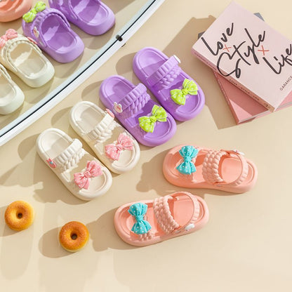 A girls sandals summer bow cute children slippers princess girl non-slip middle aged and older children two wear beach shoes