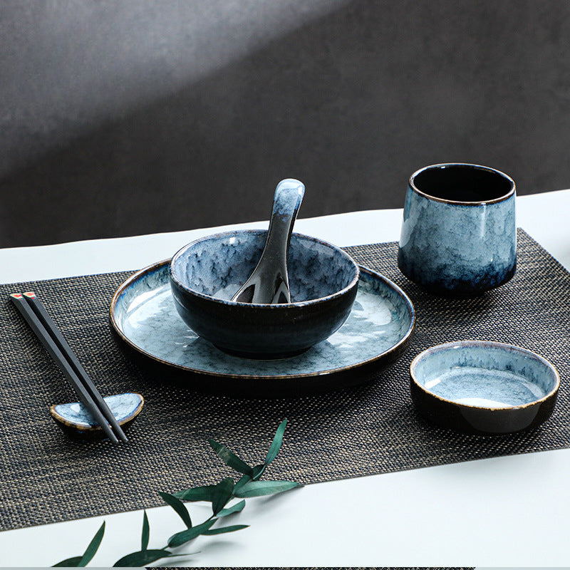 A Japanese high-end light luxury Western food ceramic wing bowl plate spoon cup hotel restaurant table four-piece tableware set