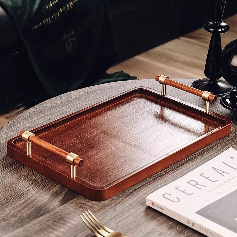P Solid wood glass tray Small household rectangular walnut solid wood cup storage Fruit living room coffee table Tea snack plate