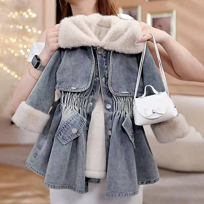 A mid-length denim jacket for children and teenagers