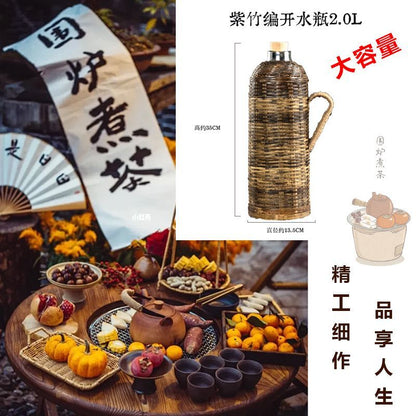 P Bamboo Kettle Household Retro Traditional Hot Water Boiling Bottle Old-fashioned Thermos Bottle Glass Liner