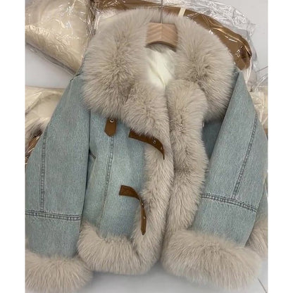 Winter blue denim plush jacket