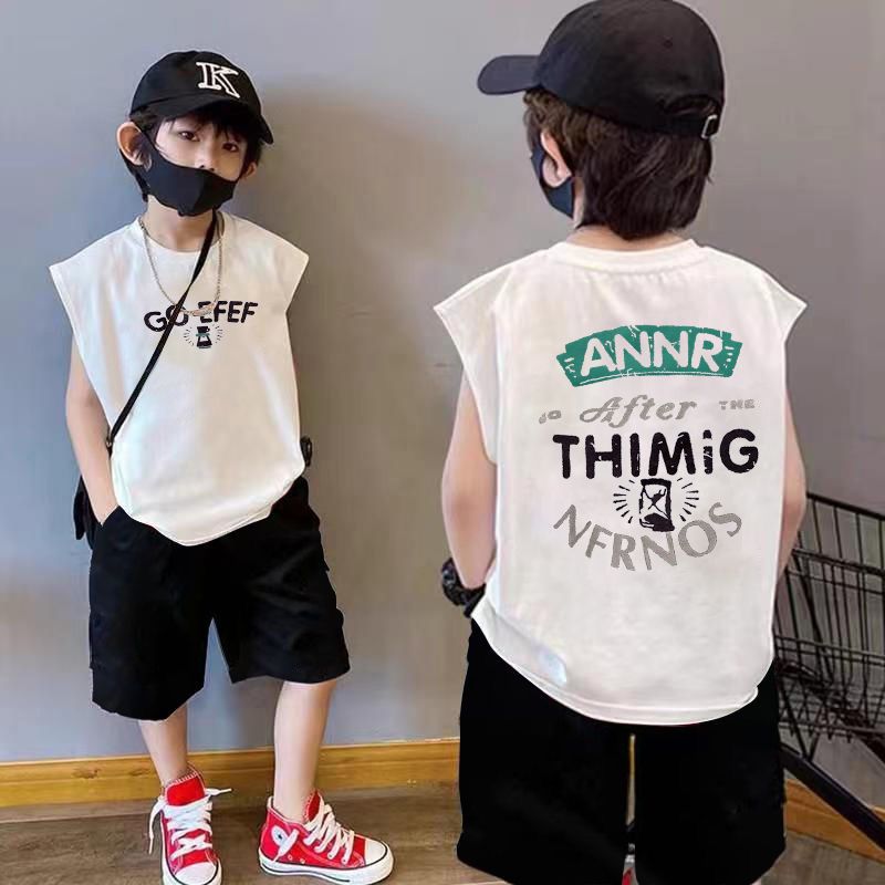 P boys pure cotton vest new set children's baby two-piece set summer trendy children's handsome thin sleeveless