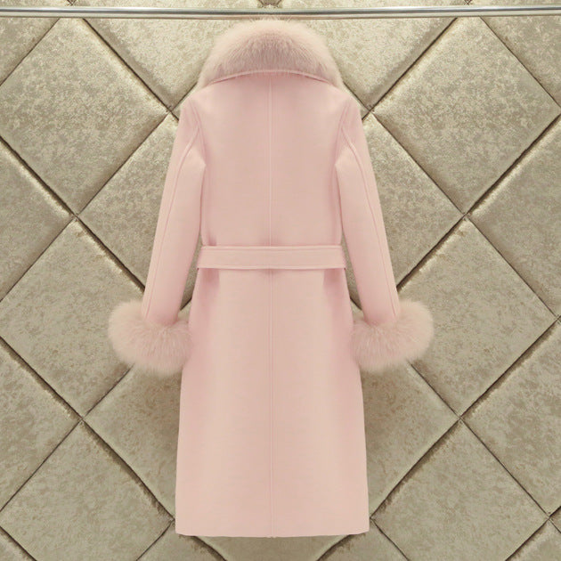 A woolen coat women's winter clothing new slim-fitting large fur collar lengthened thickened wool woolen coat