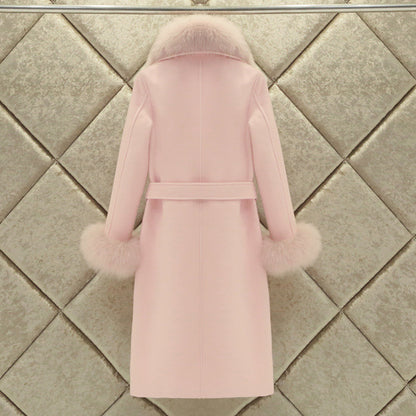 A woolen coat women's winter clothing new slim-fitting large fur collar lengthened thickened wool woolen coat