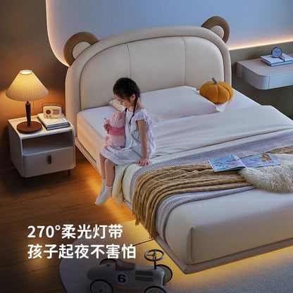 P children's cream wind modern minimalist leather children's bed suspended bedroom furniture girl soft bag single bed
