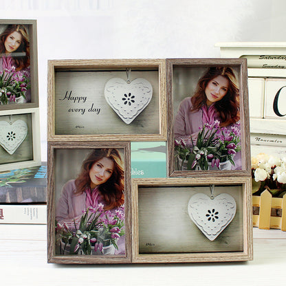 A creative four-grid combination 6-inch photo frame retro American photo frame table hanging wall double six-inch splicing frame