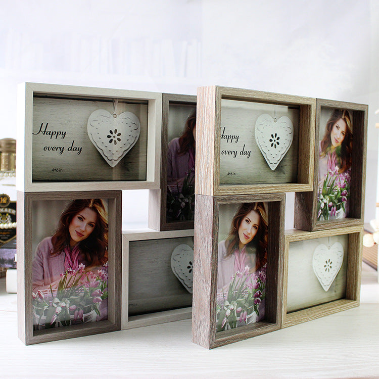 A creative four-grid combination 6-inch photo frame retro American photo frame table hanging wall double six-inch splicing frame