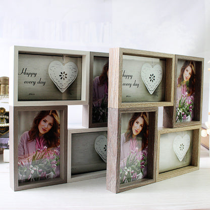 A creative four-grid combination 6-inch photo frame retro American photo frame table hanging wall double six-inch splicing frame