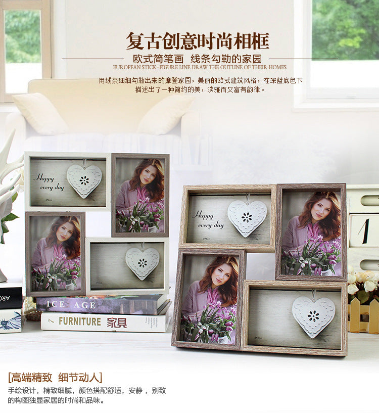 A creative four-grid combination 6-inch photo frame retro American photo frame table hanging wall double six-inch splicing frame