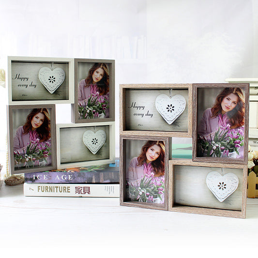 A creative four-grid combination 6-inch photo frame retro American photo frame table hanging wall double six-inch splicing frame