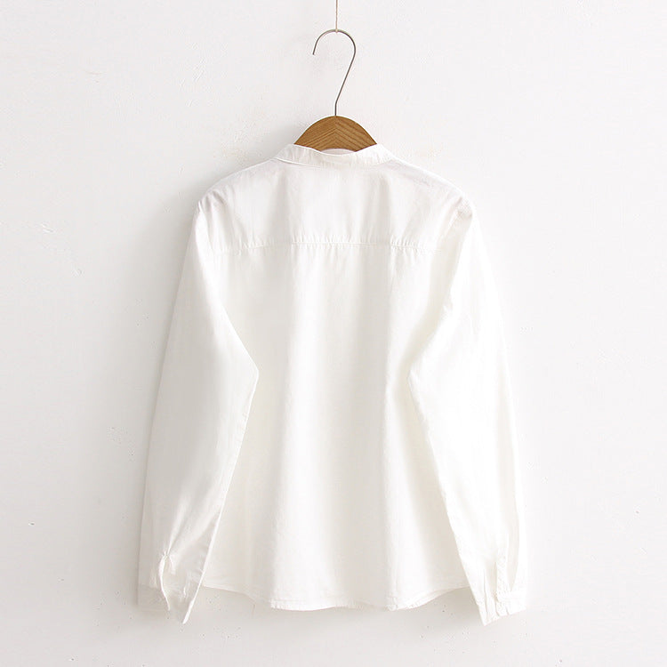 A spring new Korean version lace-up bow collar long-sleeved shirt small fresh student blouse - Mixbatch