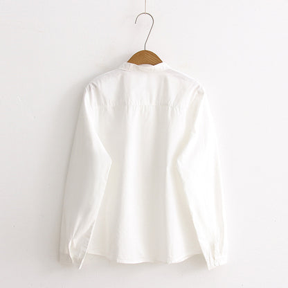 A spring new Korean version lace-up bow collar long-sleeved shirt small fresh student blouse - Mixbatch