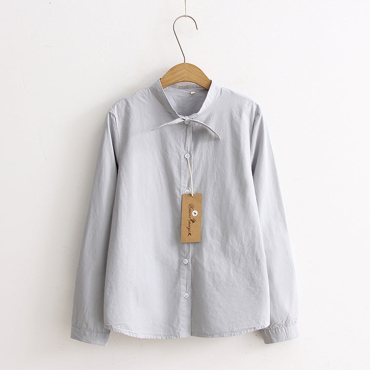 A spring new Korean version lace-up bow collar long-sleeved shirt small fresh student blouse - Mixbatch