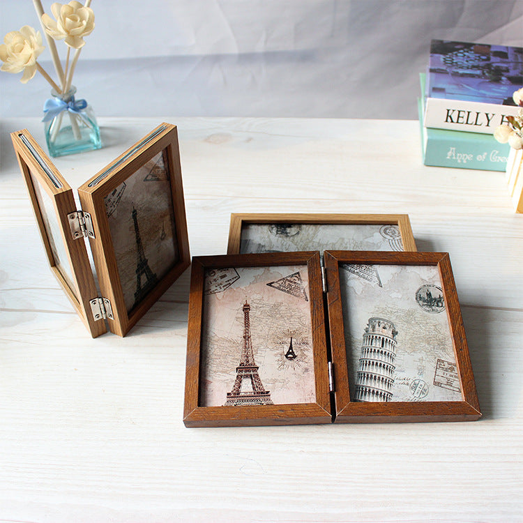 A retro American creative combination double folding double-sided glass photo frame table 6-inch 7-inch image frame pendulum