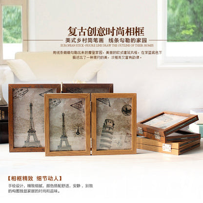 A retro American creative combination double folding double-sided glass photo frame table 6-inch 7-inch image frame pendulum