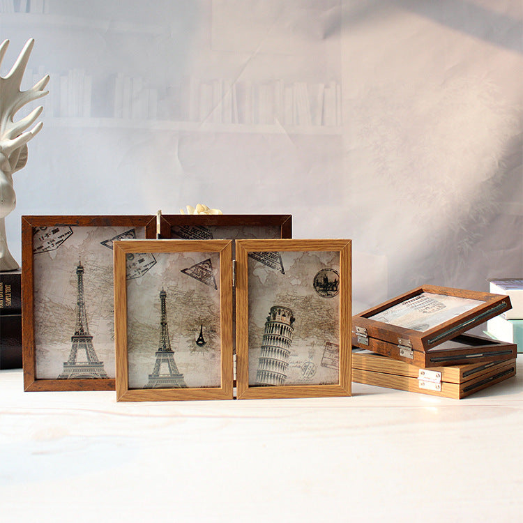 A retro American creative combination double folding double-sided glass photo frame table 6-inch 7-inch image frame pendulum