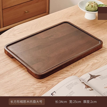 P Solid wood glass tray Small household rectangular walnut solid wood cup storage Fruit living room coffee table Tea snack plate