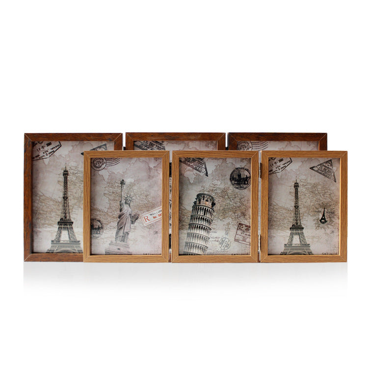 A three-fold folding six-sided glass photo frame table retro American creative combination 6-inch 7-inch like photo frame ornament