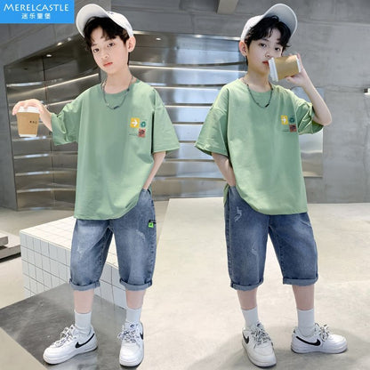 P new foreign style thin children and boys two-piece set Korean version tide