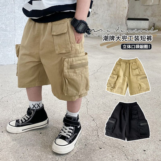 P boys shorts summer cotton overalls new handsome boys middle pants children's baby loose thin five-point pants