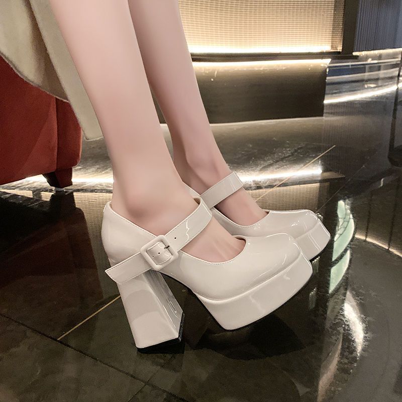 P American high heels new design sense niche French small man hate sky high Mary Jane shoes women's black jk shoes